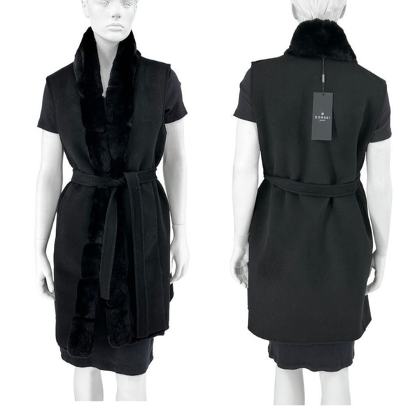 GORSKI Fur Reversible Rex Rabbit Vest with Wool Back and Belt NEW Size Small - Picture 6 of 10